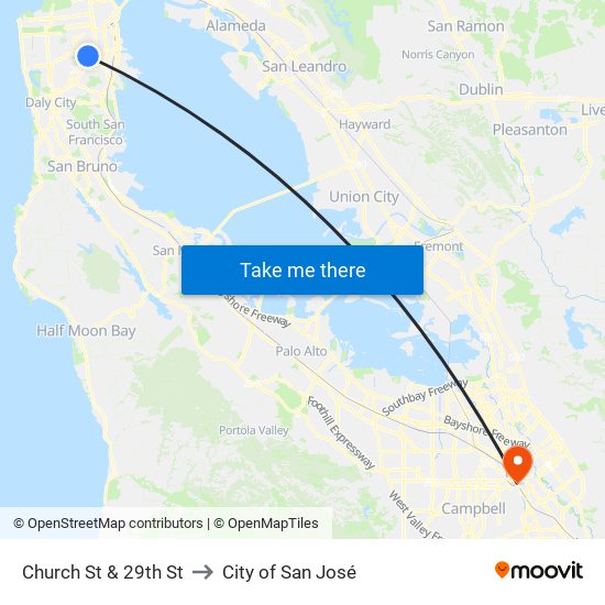 Church St & 29th St to City of San José map