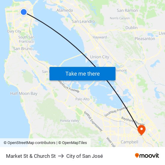 Market St & Church St to City of San José map