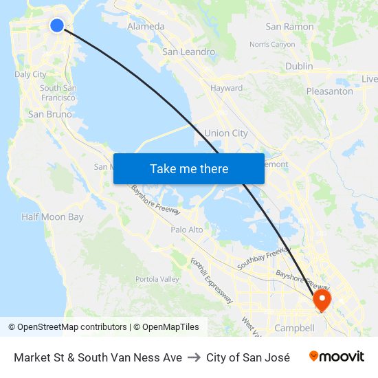 Market St & South Van Ness Ave to City of San José map