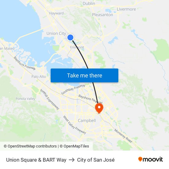 Union Square & BART Way to City of San José map