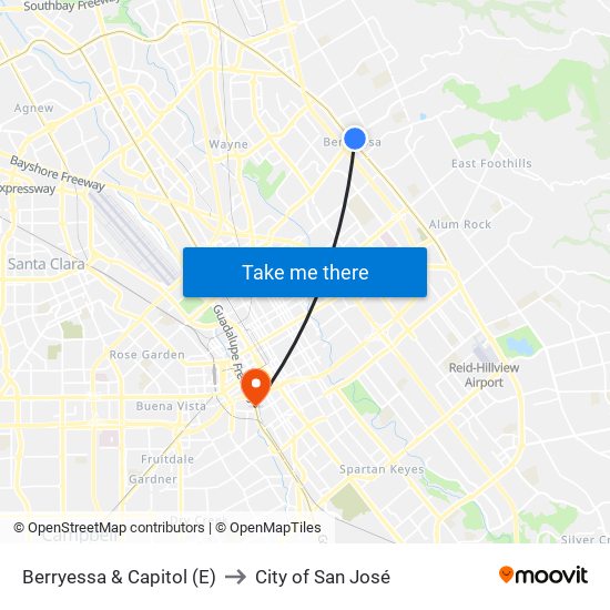 Berryessa & Capitol (E) to City of San José map