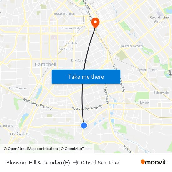 Blossom Hill & Camden (E) to City of San José map