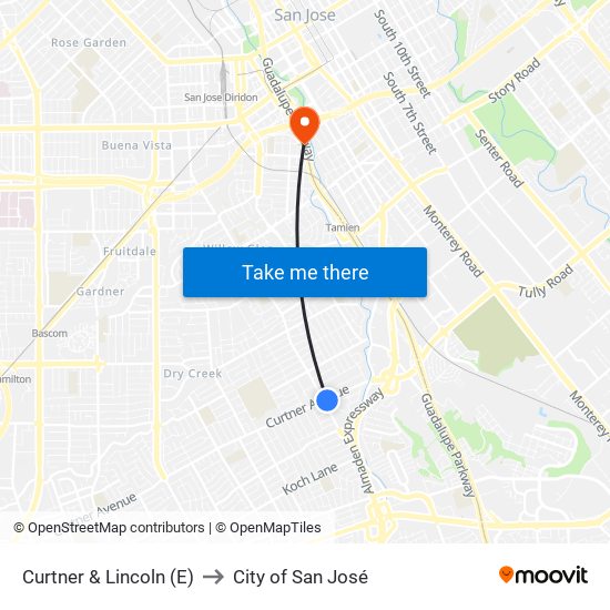 Curtner & Lincoln (E) to City of San José map