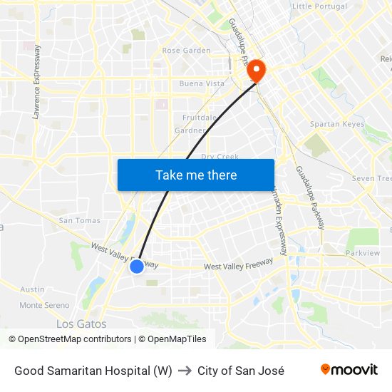 Good Samaritan Hospital (W) to City of San José map
