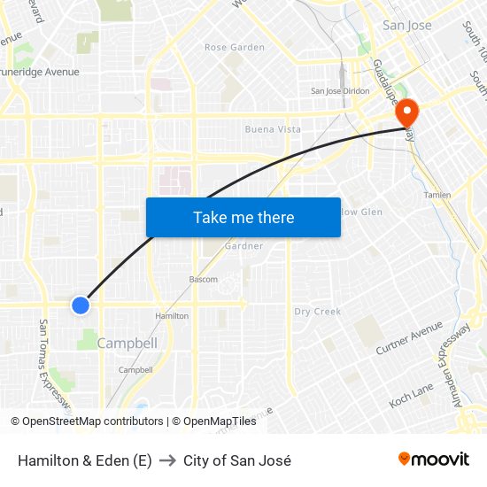 Hamilton & Eden (E) to City of San José map