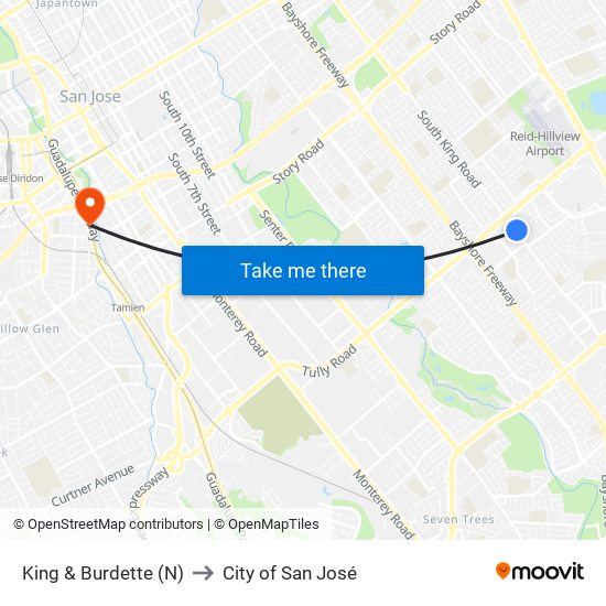 King & Burdette (N) to City of San José map