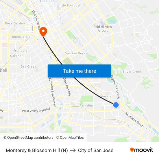 Monterey & Blossom Hill (N) to City of San José map