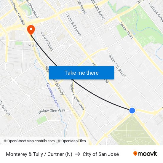 Monterey & Tully / Curtner (N) to City of San José map