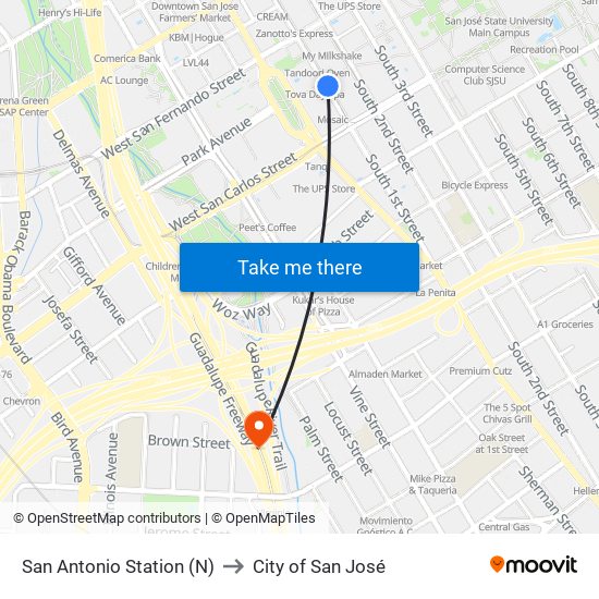 San Antonio Station (N) to City of San José map