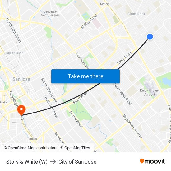 Story & White (W) to City of San José map