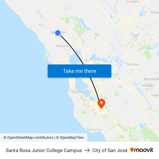 Santa Rosa Junior College Campus to City of San José map