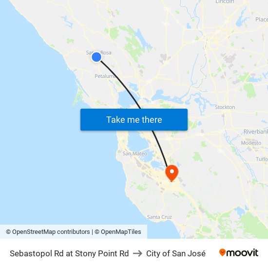 Sebastopol Rd at Stony Point Rd to City of San José map