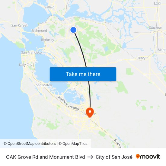 OAK Grove Rd and Monument Blvd to City of San José map