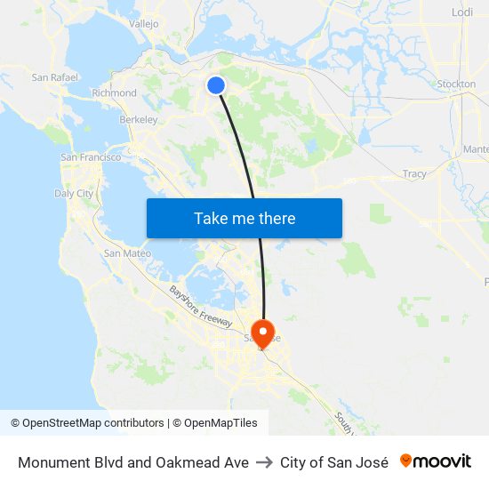 Monument Blvd and Oakmead Ave to City of San José map