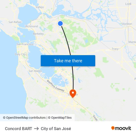 Concord BART to City of San José map