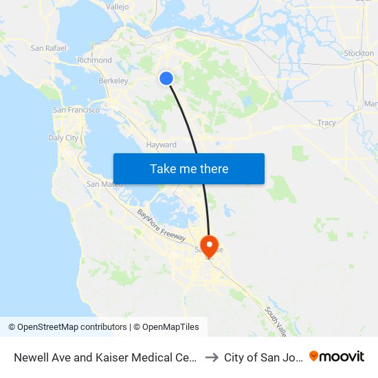 Newell Ave and Kaiser Medical Center to City of San José map