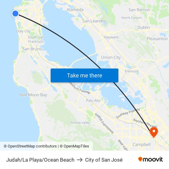 Judah/La Playa/Ocean Beach to City of San José map