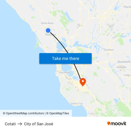 Cotati to City of San José map