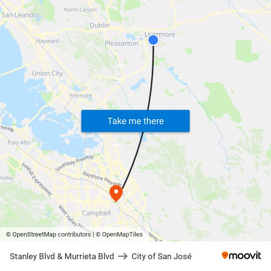 Stanley Blvd & Murrieta Blvd to City of San José map