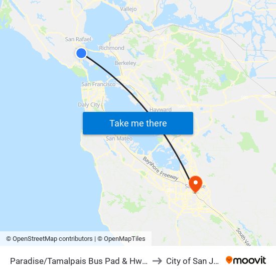 Paradise/Tamalpais Bus Pad & Hwy 101 to City of San José map