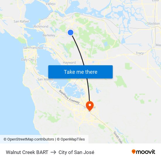 Walnut Creek BART to City of San José map