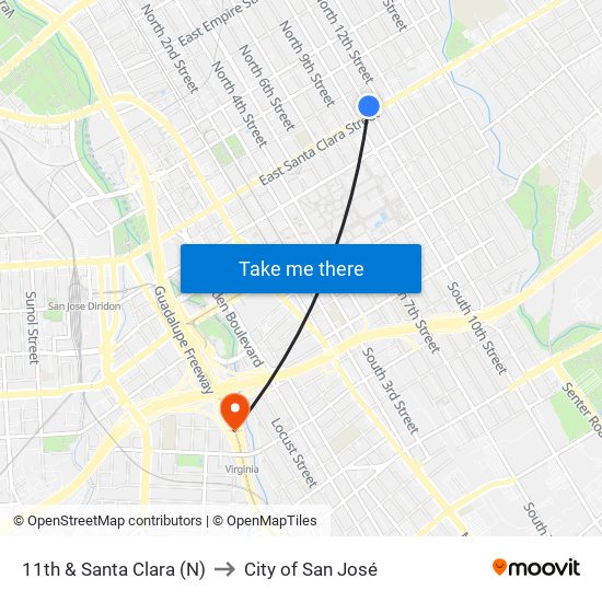 11th & Santa Clara (N) to City of San José map