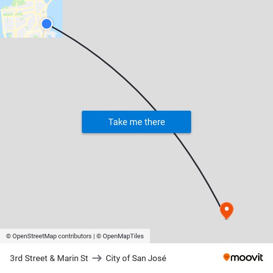3rd Street & Marin St to City of San José map