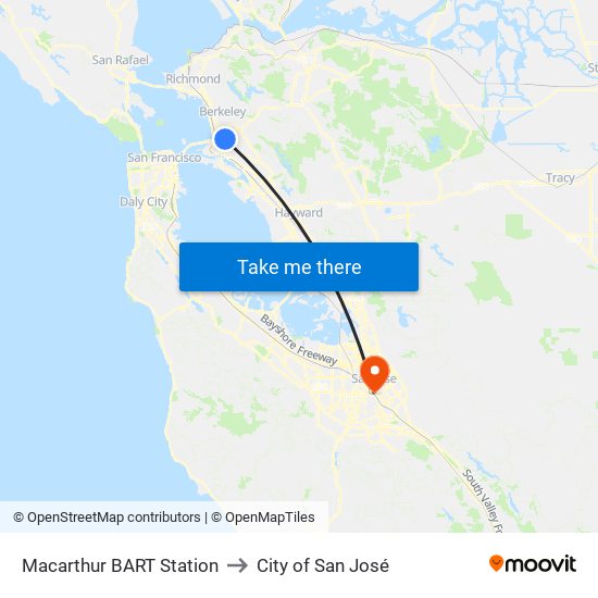 Macarthur BART Station to City of San José map