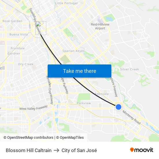 Blossom Hill Caltrain to City of San José map