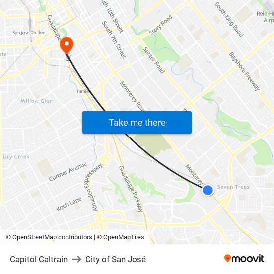 Capitol Caltrain to City of San José map