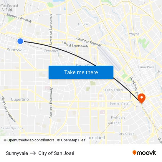 Sunnyvale to City of San José map