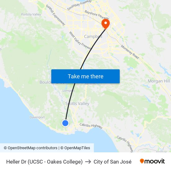 Heller Dr (UCSC - Oakes College) to City of San José map