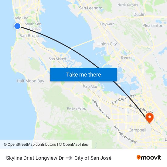 Skyline Dr at Longview Dr to City of San José map