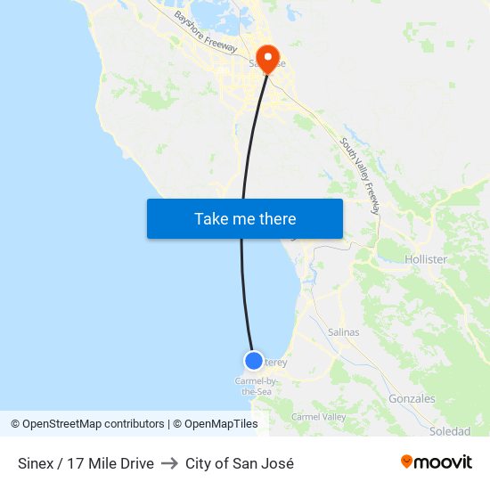 Sinex / 17 Mile Drive to City of San José map