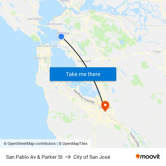 San Pablo Av & Parker St to City of San José map