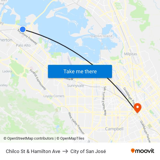 Chilco St & Hamilton Ave to City of San José map