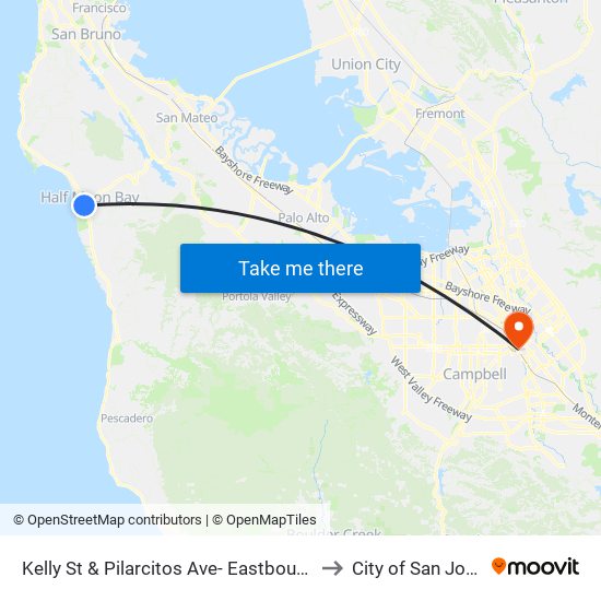 Kelly St & Pilarcitos Ave- Eastbound to City of San José map