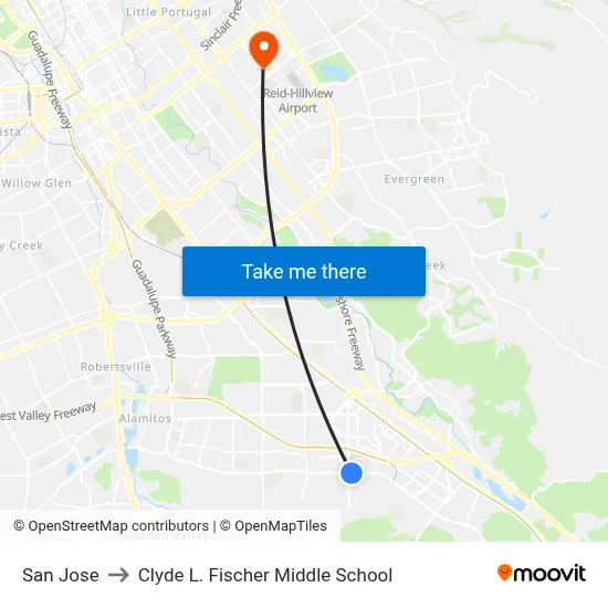 San Jose to Clyde L. Fischer Middle School map
