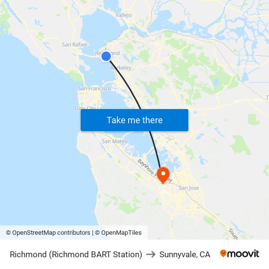 Richmond (Richmond BART Station) to Sunnyvale, CA map