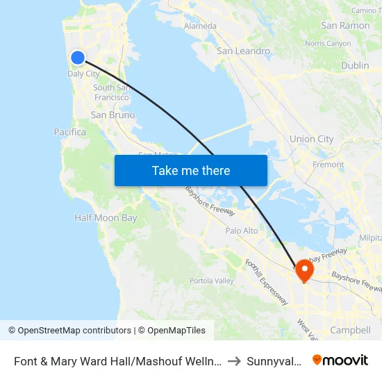 Font & Mary Ward Hall/Mashouf Wellness Center to Sunnyvale, CA map