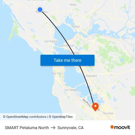 SMART Petaluma North to Sunnyvale, CA map