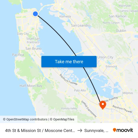 4th St & Mission St / Moscone Center to Sunnyvale, CA map
