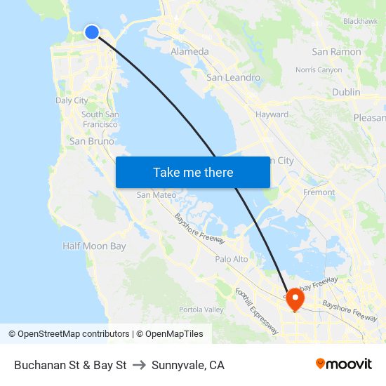 Buchanan St & Bay St to Sunnyvale, CA map