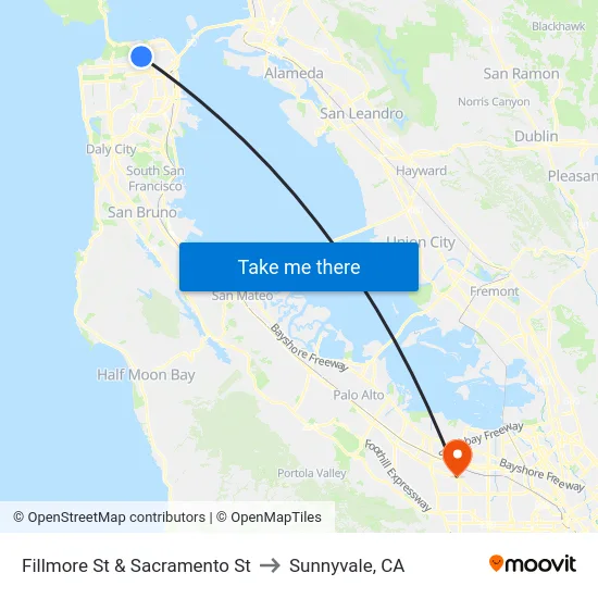Fillmore St & Sacramento St to Sunnyvale, CA map