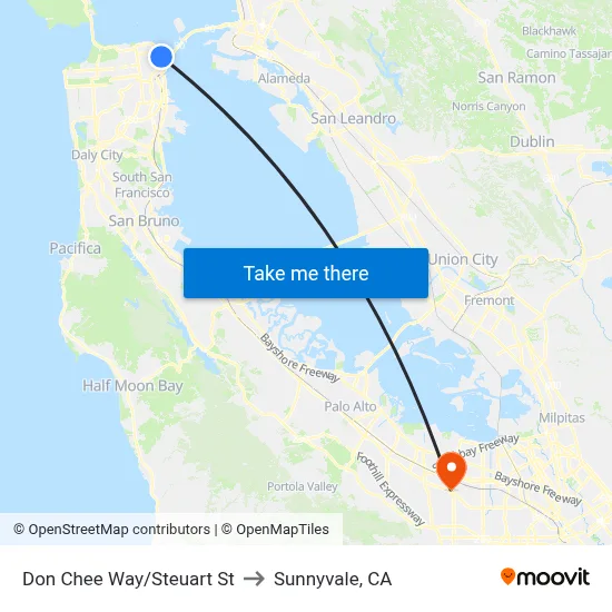 Don Chee Way/Steuart St to Sunnyvale, CA map
