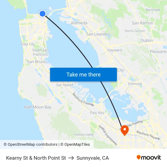 Kearny St & North Point St to Sunnyvale, CA map