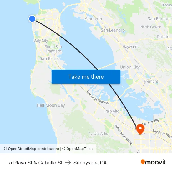 La Playa St & Cabrillo St to Sunnyvale, CA map
