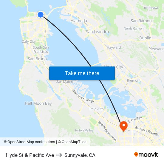 Hyde St & Pacific Ave to Sunnyvale, CA map