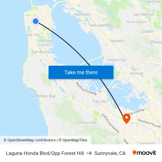 Laguna Honda Blvd/Opp Forest Hill to Sunnyvale, CA map