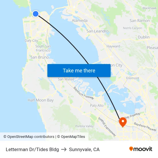 Letterman Dr/Tides Bldg to Sunnyvale, CA map